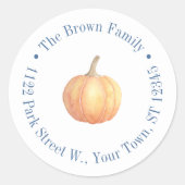 Watercolor Pompoen Bruiloft Uitnodiging Retouradre Ronde Sticker (Voorkant)