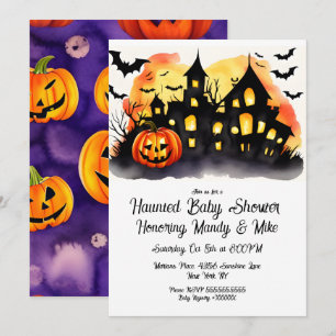 Watercolor Pompoen Spokenhuis Halloween Feest  Kaart