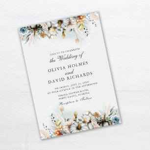 Watercolor Pompoenen met Wilde Bloemen Bruiloft Kaart