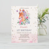 Watercolor Pony Bloemen Verjaardag Kaart (Staand voorkant)