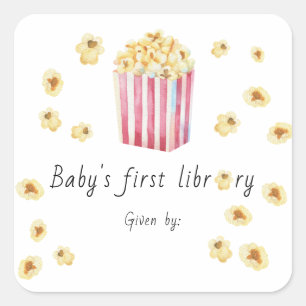 Watercolor Popcorn Baby's eerste bibliotheek Vierkante Sticker