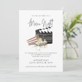 Watercolor Popcorn Filmavond Verjaardagsuitnodigin Kaart (Staand voorkant)