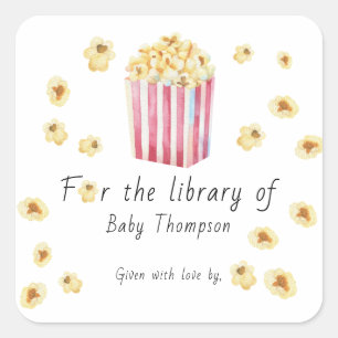 Watercolor popcorn voor de bibliotheek van vierkante sticker