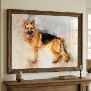 Watercolor portret van Duitse herdershond 02 Poster