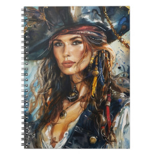 Watercolor Portret van Piraatvrouw Notitieboek