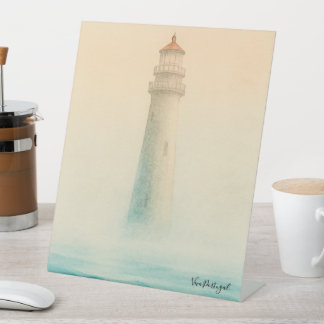 Watercolor Portugees Vuurtorenvoetstukbord – C Reclamebord Met Voetstuk
