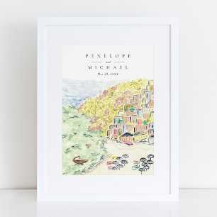 Watercolor Positano Italië Bestemming Huwelijk Poster
