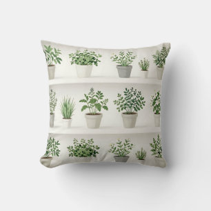 Watercolor Potplant Kruiden Plank Patroon Kussen