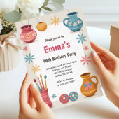 Watercolor Pottery Painting Birthday Party Kaart