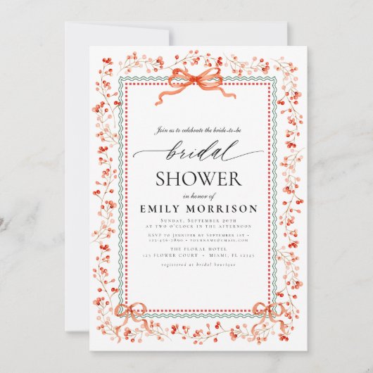 Watercolor Preppy Bow Christmas Bridal Shower Kaart (Voorkant)