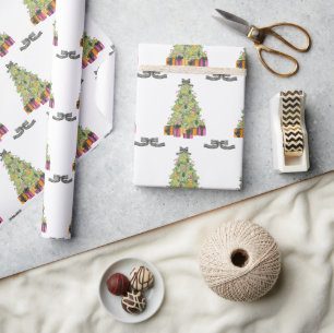 Watercolor Preppy Bright Glamour Kerstbomen Cadeaupapier