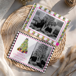 Watercolor Preppy Feliciterende Kerst Foto Feestdagenkaart
