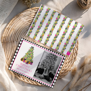 Watercolor Preppy Feliciterende Kerst Foto Feestdagenkaart