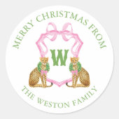 Watercolor Preppy Leopard Monogram Crest Ronde Sticker (Voorkant)