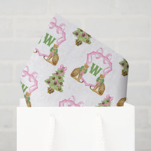 Watercolor Preppy Luipaard Kerst Monogram Wapen Tissuepapier