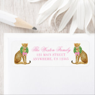Watercolor Preppy Luipaard Kerstadres Etiket