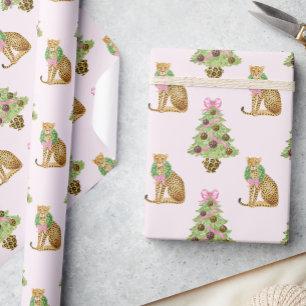 Watercolor Preppy Luipaard Kerstboom Cadeaupapier