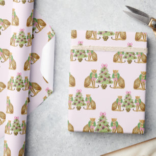 Watercolor Preppy Luipaard Kerstboom Cadeaupapier