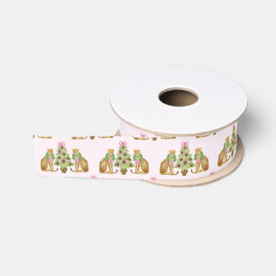 Watercolor Preppy Luipaard Kerstboom Grosgrain Lint