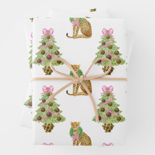 Watercolor Preppy Luipaard Kerstboom Inpakpapier Vel