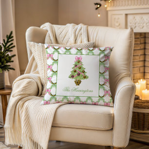 Watercolor Preppy Luipaard Kerstboom Kussen