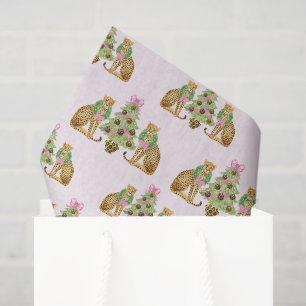 Watercolor Preppy Luipaard Kerstboom Tissuepapier