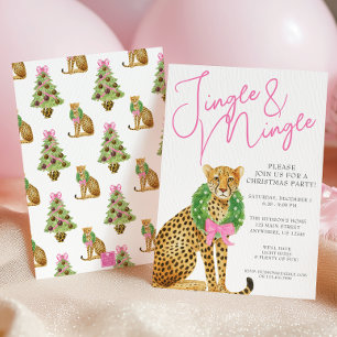 Watercolor Preppy Luipaard Kerstfeest Kaart