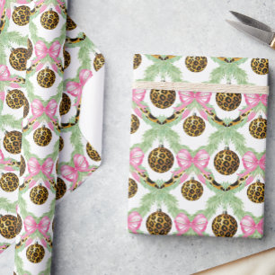 Watercolor Preppy Luipaard Slinger Kerstmis Cadeaupapier