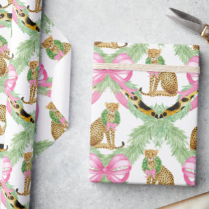 Watercolor Preppy Luipaard Slinger Kerstmis Cadeaupapier