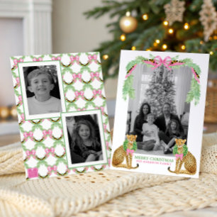 Watercolor Preppy Luipaard Slinger Kerstmis Feestdagenkaart