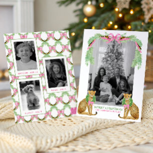 Watercolor Preppy Luipaard Slinger Kerstmis Feestdagenkaart