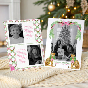 Watercolor Preppy Luipaard Slinger Kerstmis Feestdagenkaart