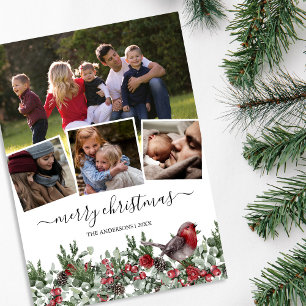 Watercolor Prettig Kerst Foto Vakantiekaart Feestdagenkaart