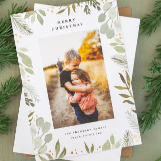 Watercolor Prettig Kerstmis Fotokaart Echte Folie Uitnodiging