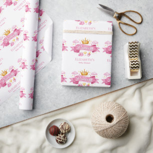 Watercolor Prinses Roze Meisje Baby Shower Cadeaupapier