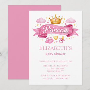 Watercolor Prinses Roze Meisje Baby Shower Kaart