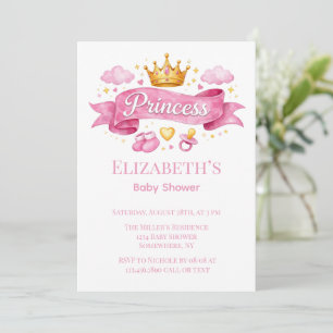 Watercolor Prinses Roze Meisje Baby Shower Kaart