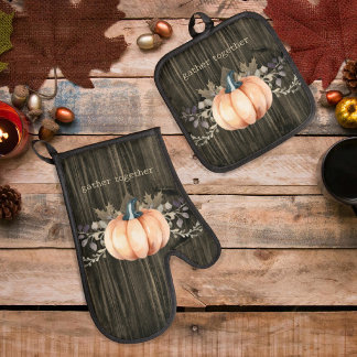 Watercolor Pumpkin Oven Mitt and Pot Holders Ovenwant & Pannenlap Set