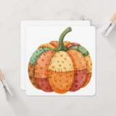 Watercolor pumpkin patchwork thanksgiving card kaart (Voorkant / Achterkant in situ)