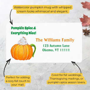 Watercolor Pumpkin Spice Latte Adres Etiket