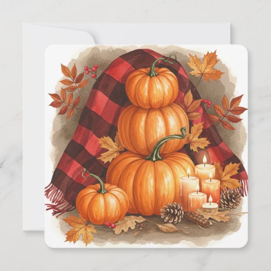 Watercolor pumpkins, plaid and candles kaart (Voorkant)