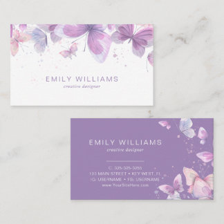 Watercolor Purple Butterflies Business Card Visitekaartje