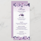 Watercolor Purple Floral Spring Wedding Menu (Devant / Derrière)