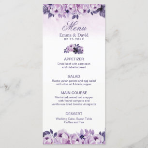 Watercolor Purple Floral Spring Wedding Menu