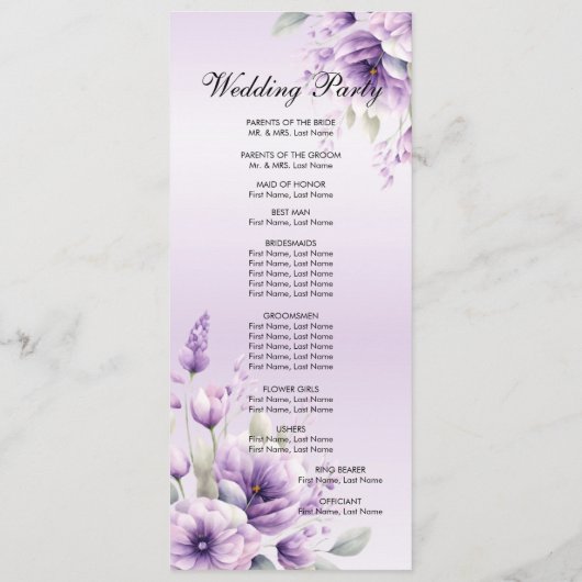 Watercolor Purple Floral Wedding Programme (Dos)