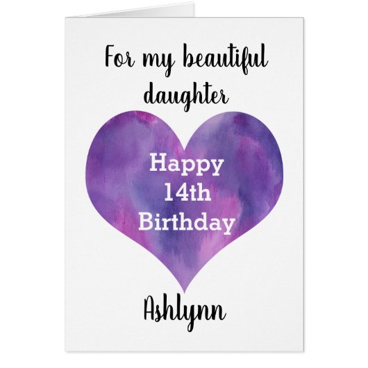 Watercolor Purple Heart 14th Birthday Daughter (Devant)