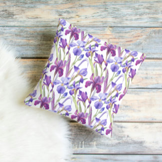 Watercolor Purple Iris Floral Throw Pillow Kussen