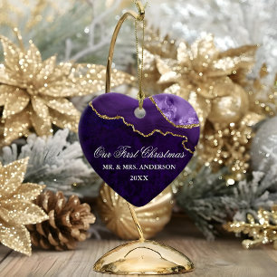 Watercolor Purple Marble Agate Geode Wedding Heart Keramisch Ornament