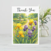 Watercolor Purple & Yellow Irises Birthday Party Bedankkaart (Staand voorkant)