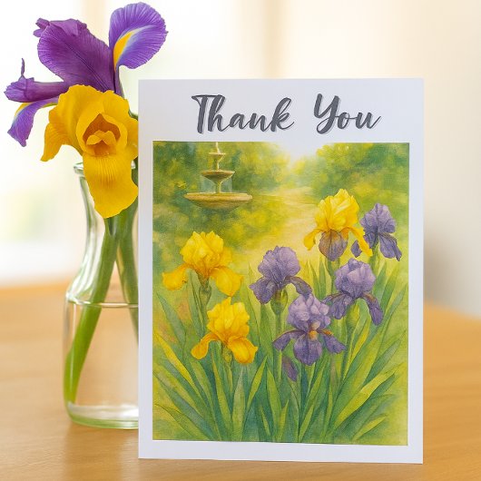 Watercolor Purple & Yellow Irises Birthday Party Bedankkaart